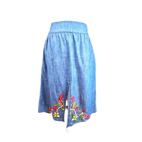 Banjanan Ornate Floral Embroidered Chambray Skirt - Picture 1 of 9